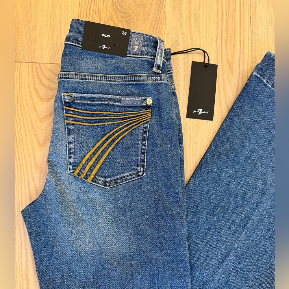 Long! 7 For All Mankind Dojo Original Jeans Women Flare Leg Trousers NWT Size 25 - Picture 13 of 13